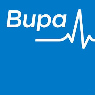 A blue background with the word bupa on it
