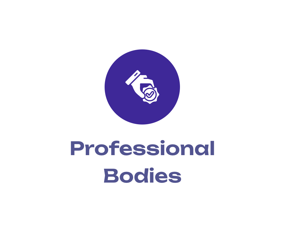 A purple circle with the words `` professional bodies '' on it.