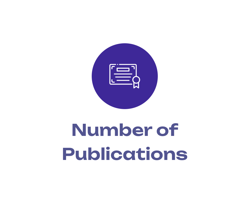 A purple circle with the words `` number of publications '' and an icon of a certificate.