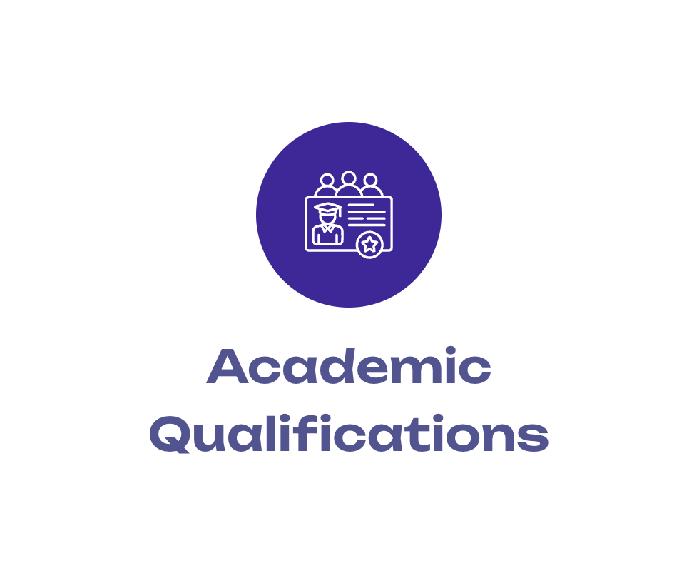 A purple circle with the words `` academic qualifications '' on it.