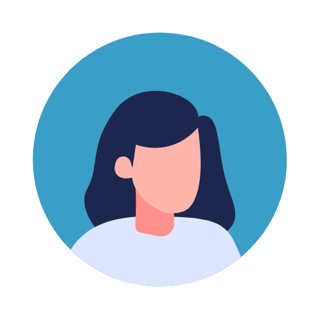 A woman without a face is in a blue circle.