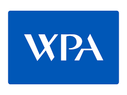 A blue wpa logo on a white background