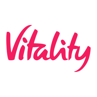 A pink vitality logo on a white background