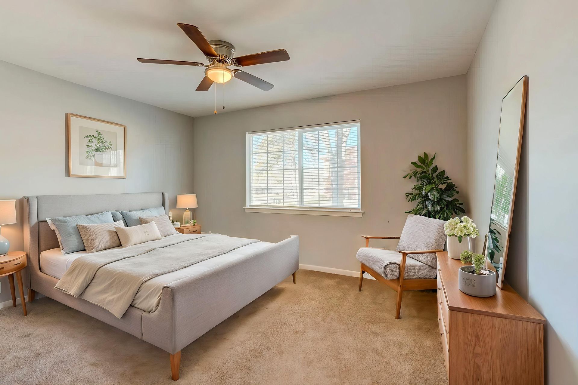 There is a large window in the middle of the room.