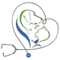 Veterinary clinic logo: heart shape with dog, rabbit, cat, and bird silhouettes; stethoscope.