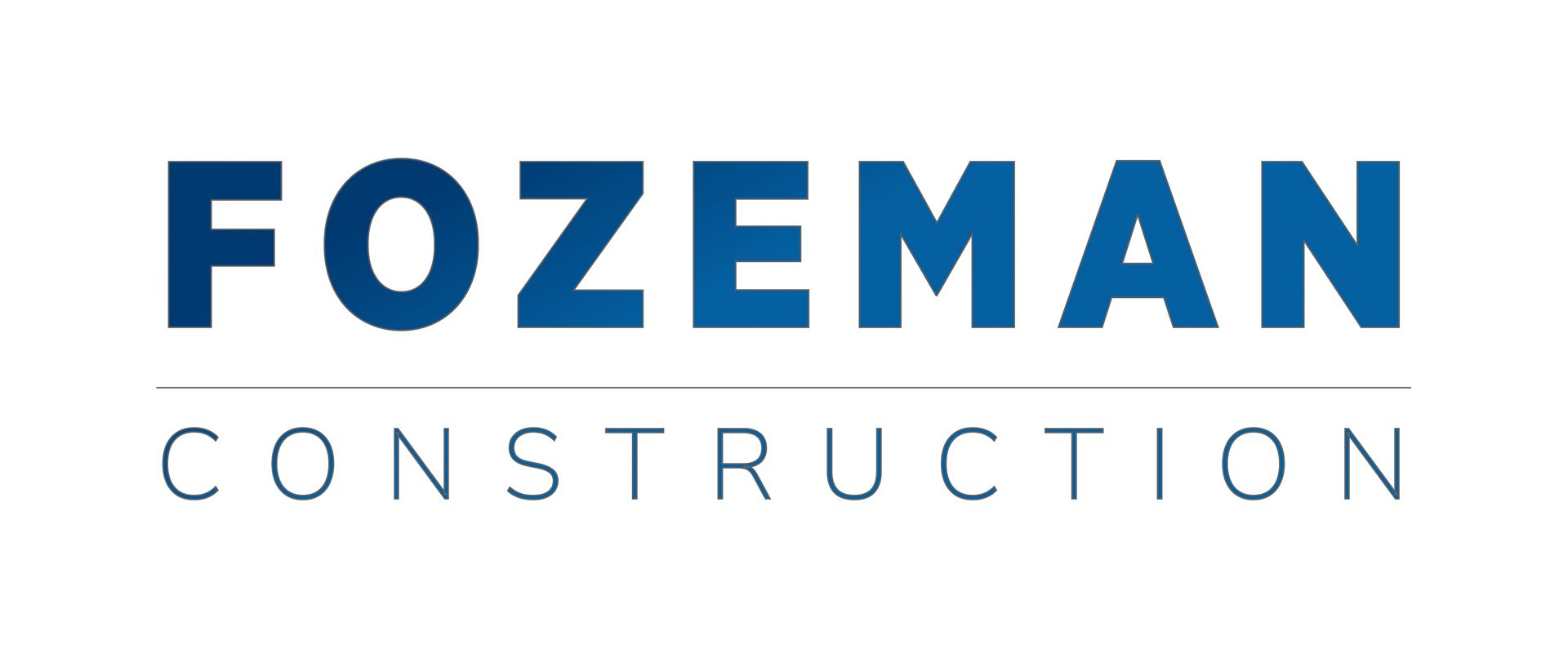 Logo of Fozeman Construction, blue letters on white background.