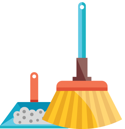 a broom and dustpan are sitting next to each other on a white background .