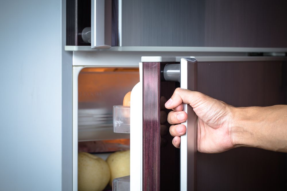 Hand Opening a Refrigerator Door — Ace Fridge Door Seals In Cairns, QLD