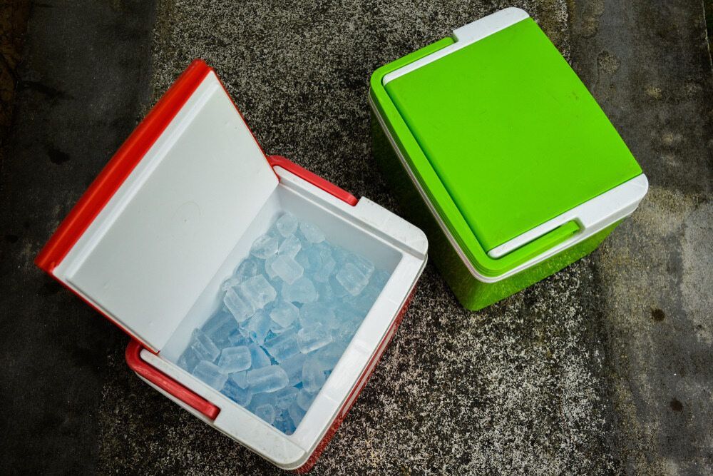 Two Coolers With Ice In Them Are Sitting On The Ground — Ace Fridge Door Seals In Cairns, QLD