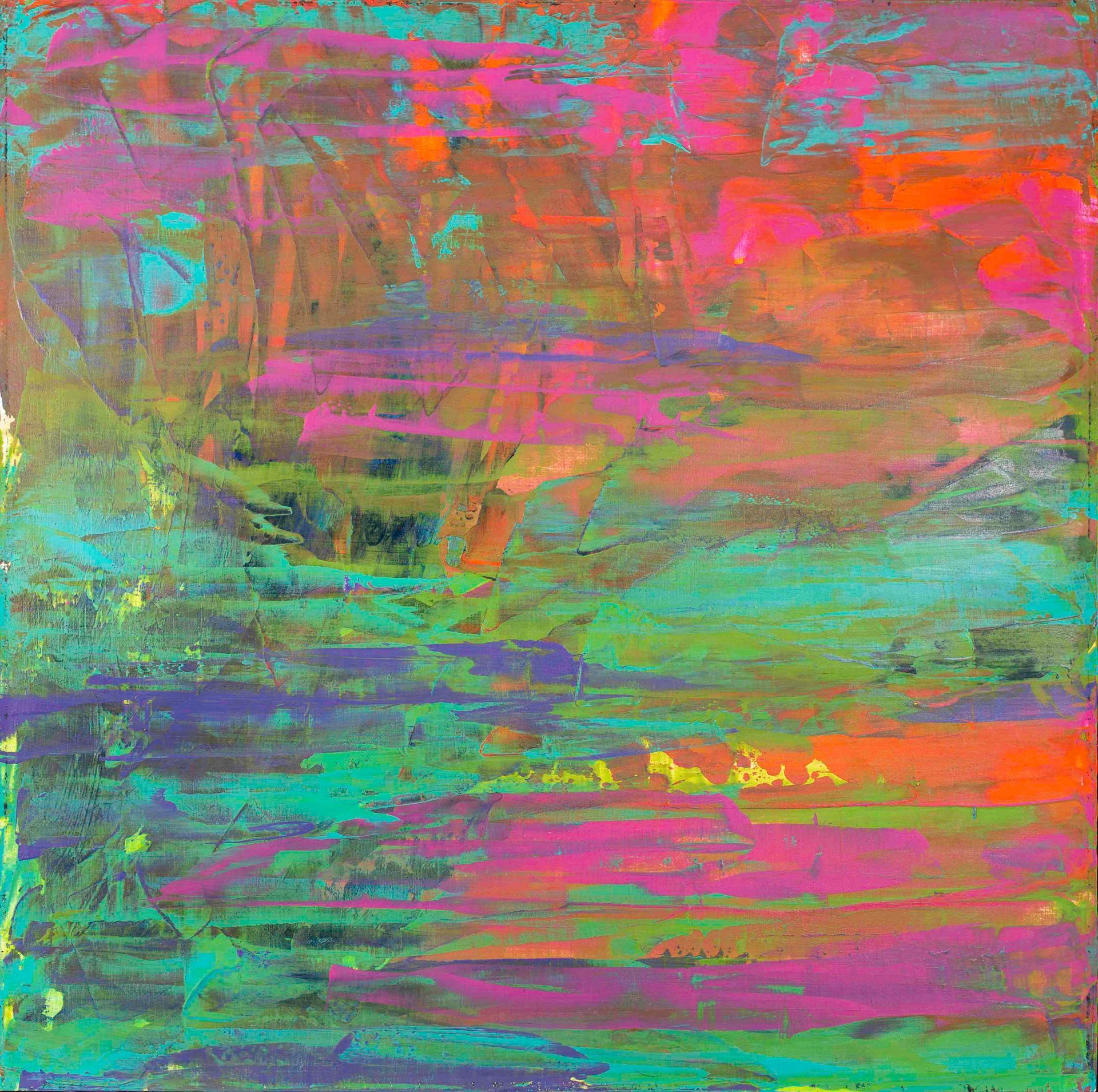 Colorful abstract printed scarf draped over a black mannequin.