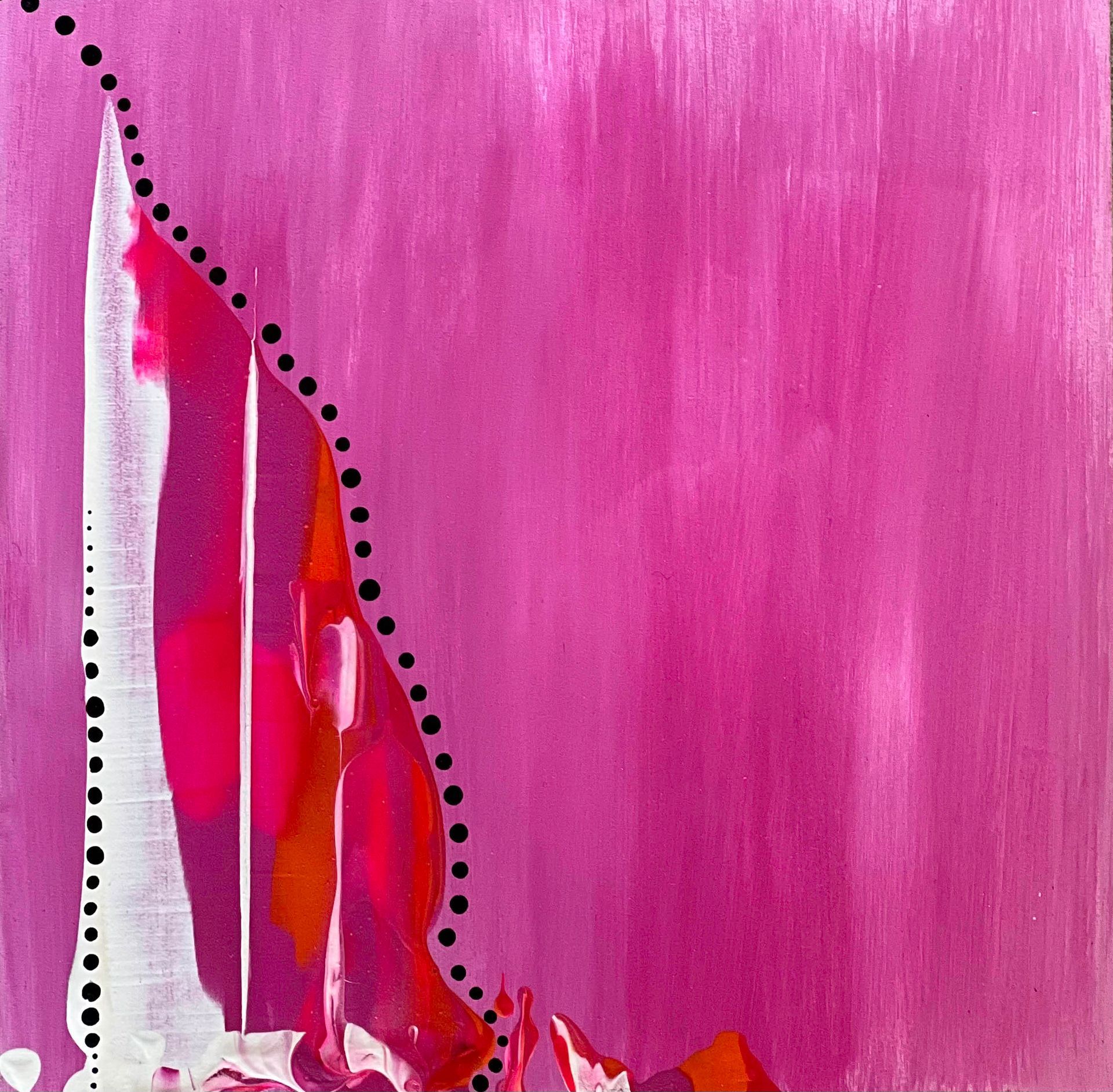 Pink and orange silk scarf draped on a black mannequin.