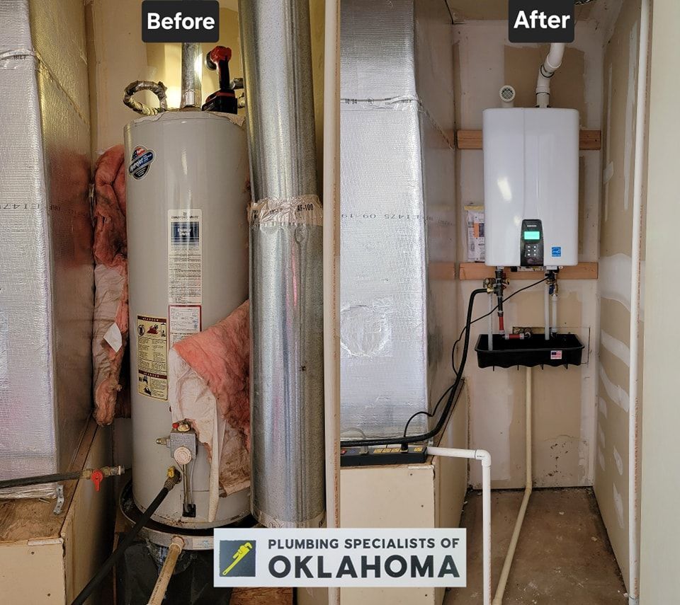A before and after picture of a water heater