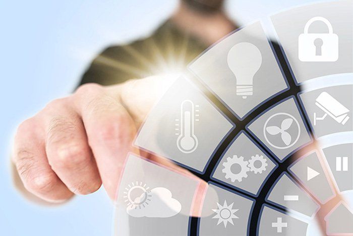 Man using smart home automation interface concept
