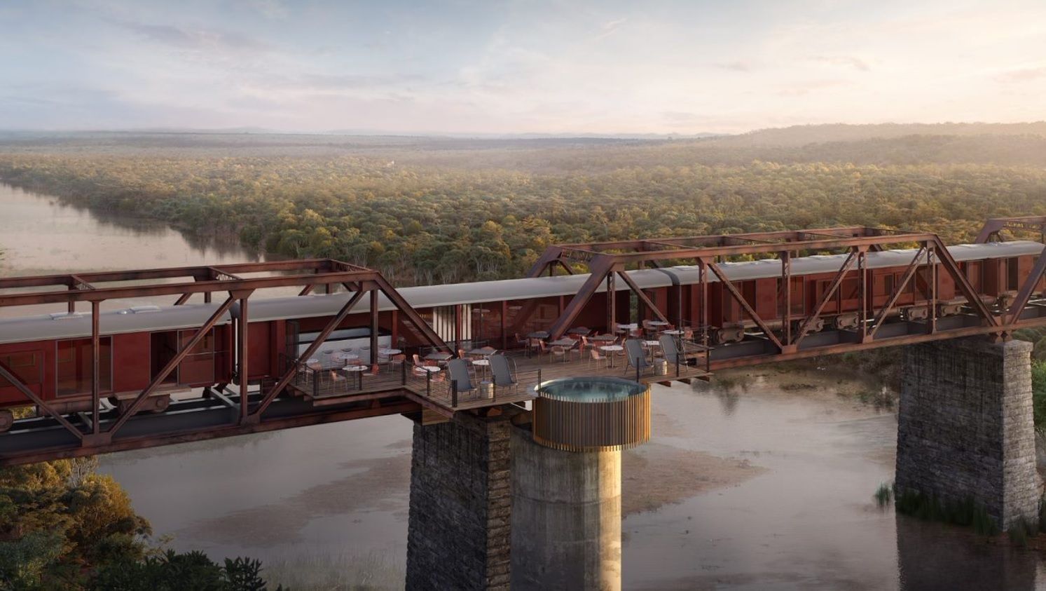 Train on a bridge Kruger Shalati best place to stay in Africa