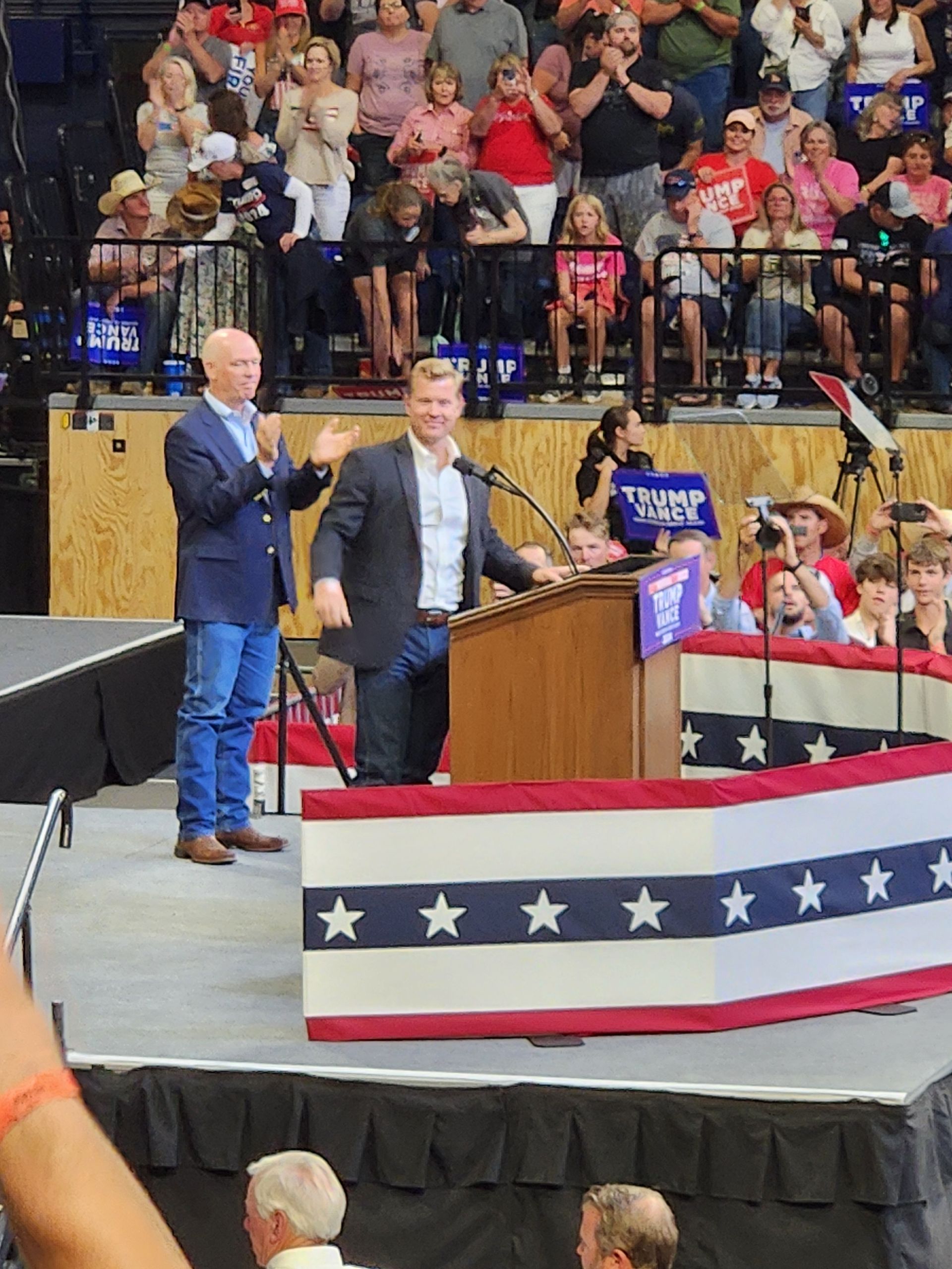 Tim Sheehy on stage at Trump rally