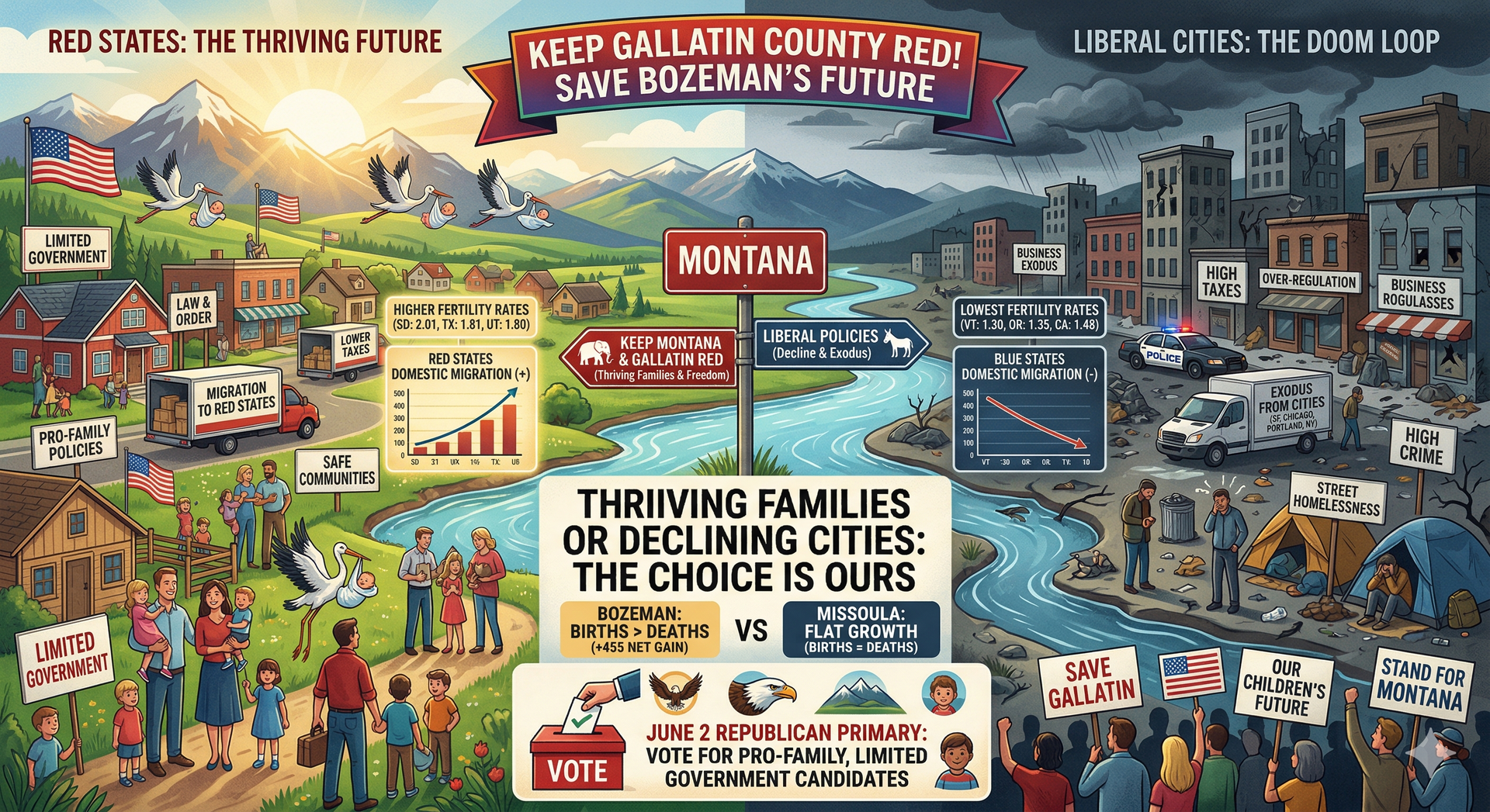 Red states thriving with high birth rates while liberal cities decline – Gallatin County Montana fam