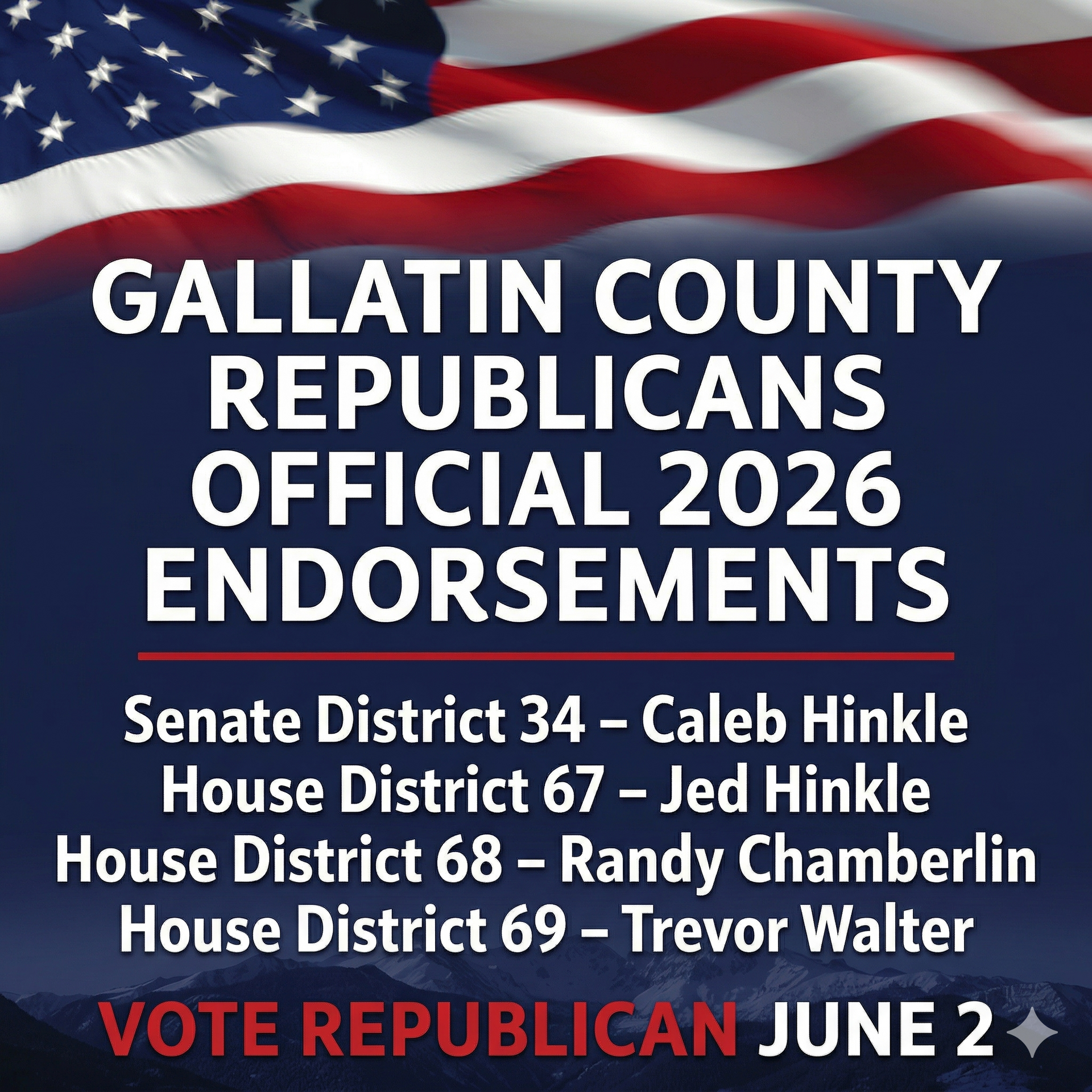 Gallatin County Republicans Official 2026 Endorsements - Caleb Hinkle, Jed Hinkle, Randy Chamberlin,