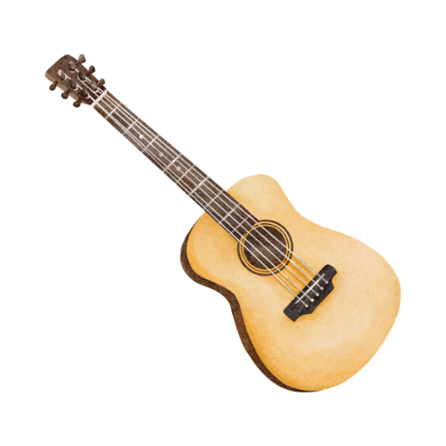 A small acoustic guitar on a white background