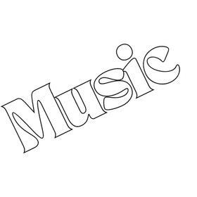 A black and white drawing of the word music on a white background.