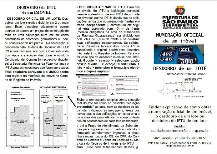 NUMERAÇÃO OFICIAL e DESDOBRO de LOTES