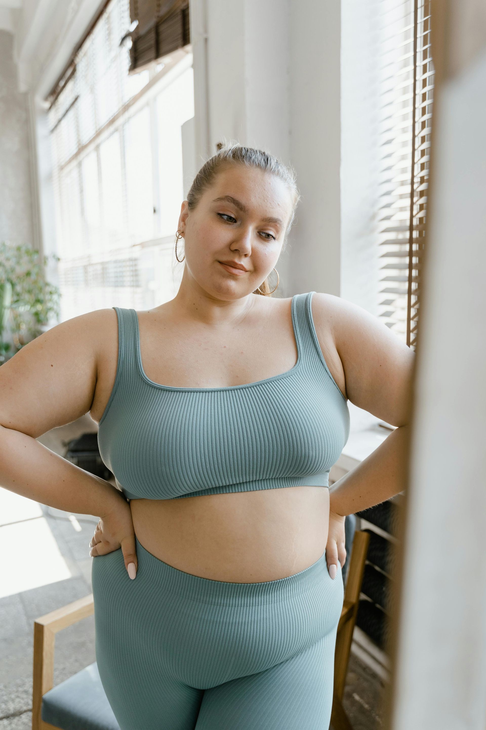 Confident female with raised bmi working to lose weight