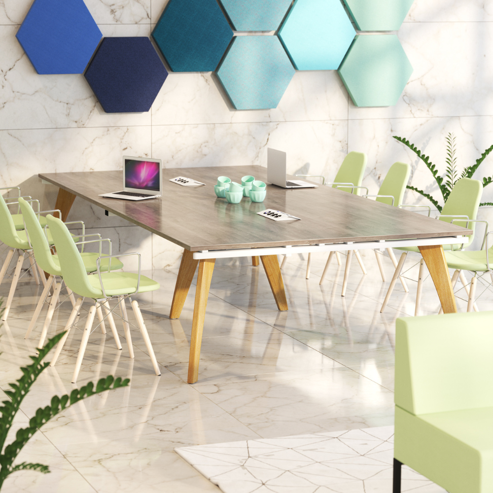 a conference room with a long table and chairs