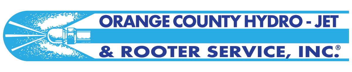 Logo for Orange County Hydro-Jet & Rooter Service, Inc. Light blue with text and a hose-like graphic.
