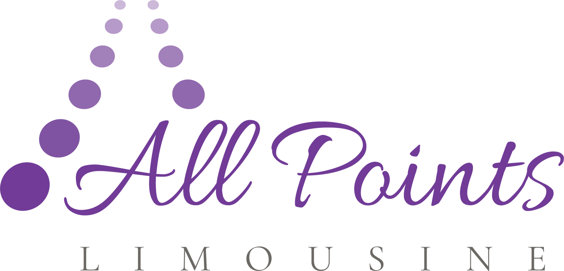 Purple logo for All Points Limousine featuring a stylized letter A made of dots above the text.