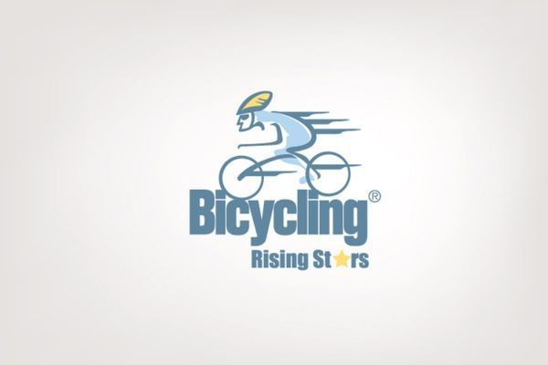 A logo for bicycling rising stars with a person on a bike