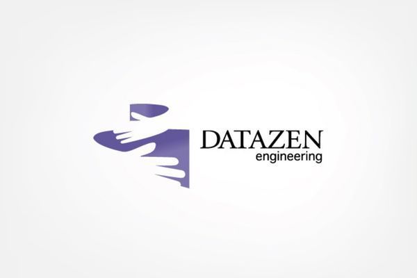 A purple logo for datazen engineering on a white background