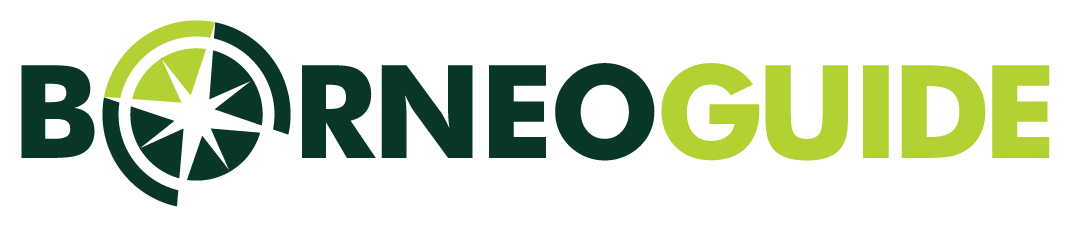 A green and white logo for borneo guide