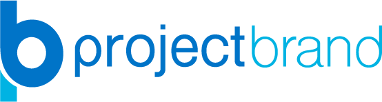 A blue logo for project brand on a white background