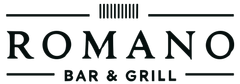 Logo for Romano Bar & Grill: Text in black with lines and vertical bars.