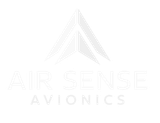 Air Sense Avionics logo featuring a white abstract upward-pointing arrow with the company name below.