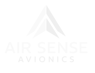 Air Sense Avionics logo featuring a white abstract upward-pointing arrow with the company name below.