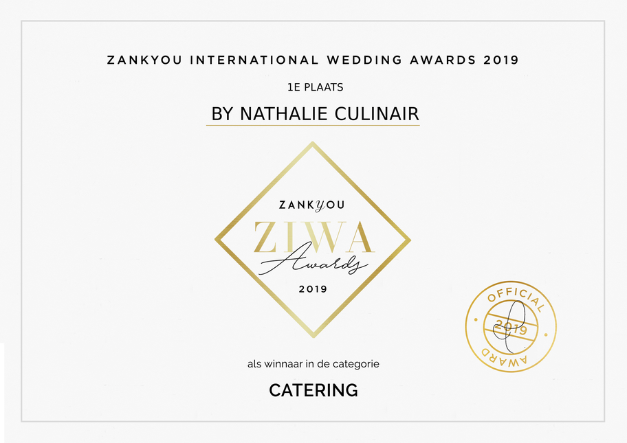 Zankyou International wedding awards 2019 1e plaats By Nathalie culinair