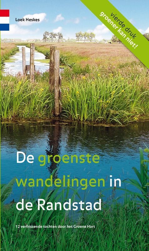 Book cover: Waterway with green vegetation; title "De groenste wandelingen in de Randstad".