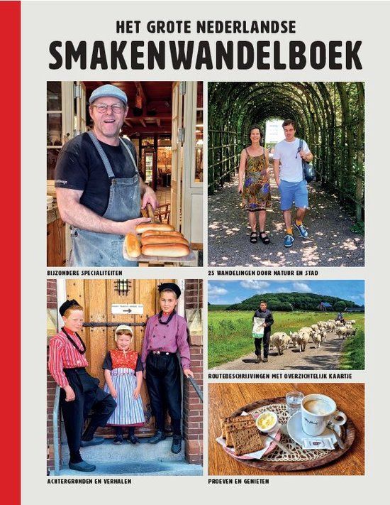 Omslag van een Nederlandse reisgids met foto's van mensen die genieten van lokaal eten en landschap.