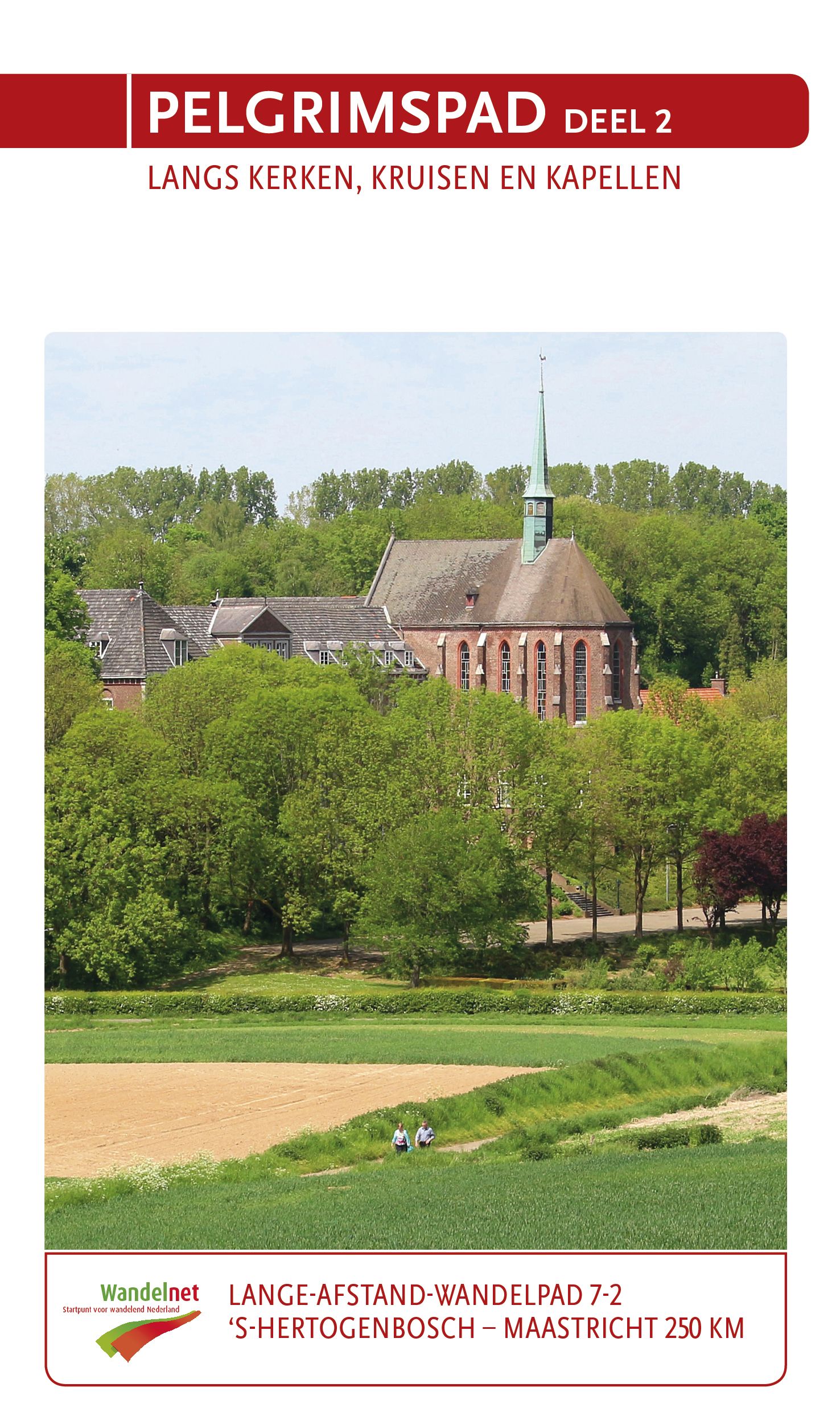 Brochureomslag: Kerk met groene torenspits en bomen, veld ervoor. Tekst bovenaan: 