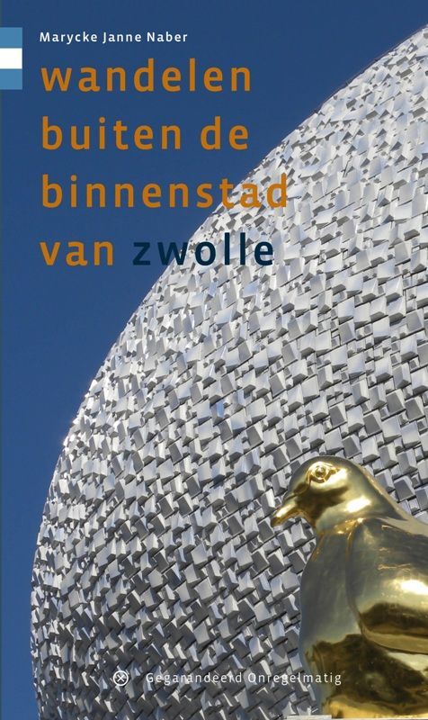 Book cover with a golden bird, modern building, and text 