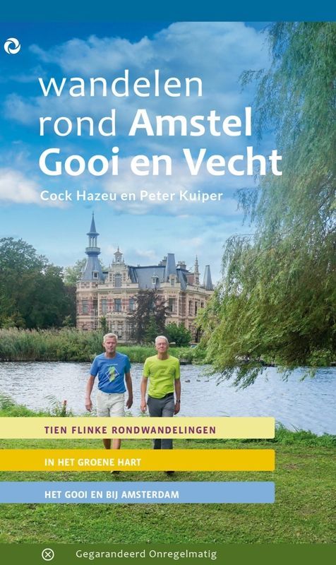 Book cover: Two men walking in front of a castle. Title is "Wandelen rond Amstel, Gooi en Vecht".