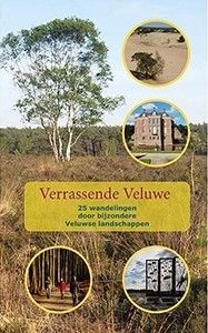 Boekcover "Verassende Veluwe" met afbeeldingen van een boom, kasteel, mensen en landschap.