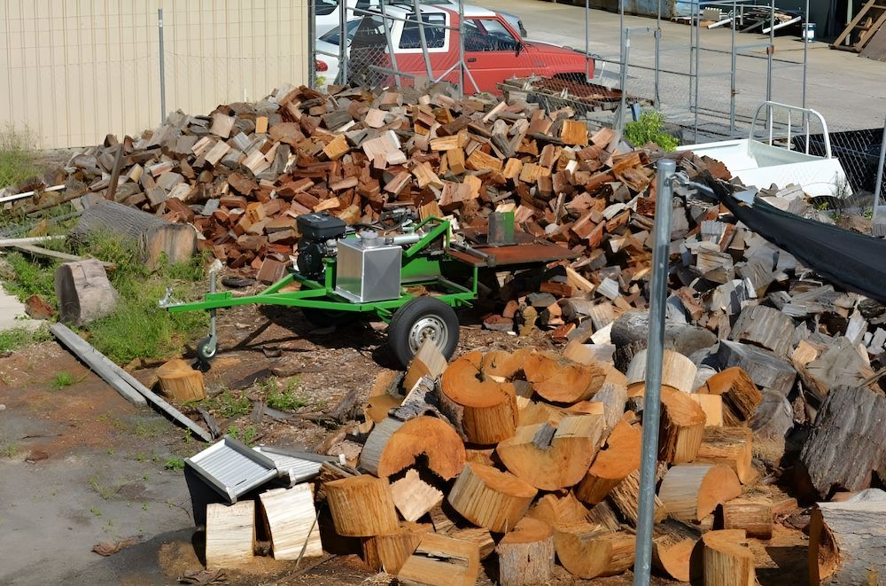 A Pile of Logs With a Green Trailer in the Background — Branch Manager Tree Services Coolum Beach In Buderim, QLD