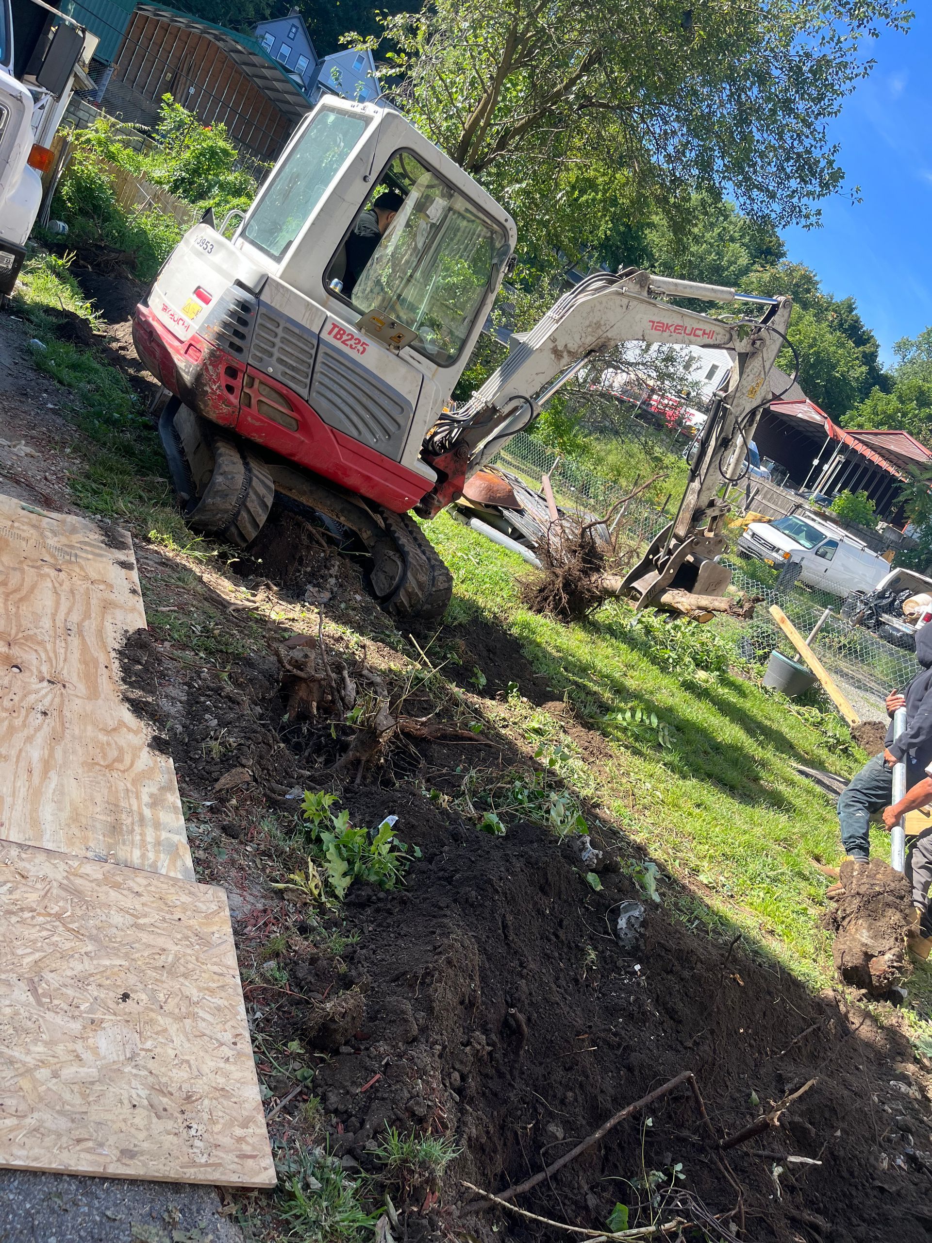 A white vehicle removing a dead tree.