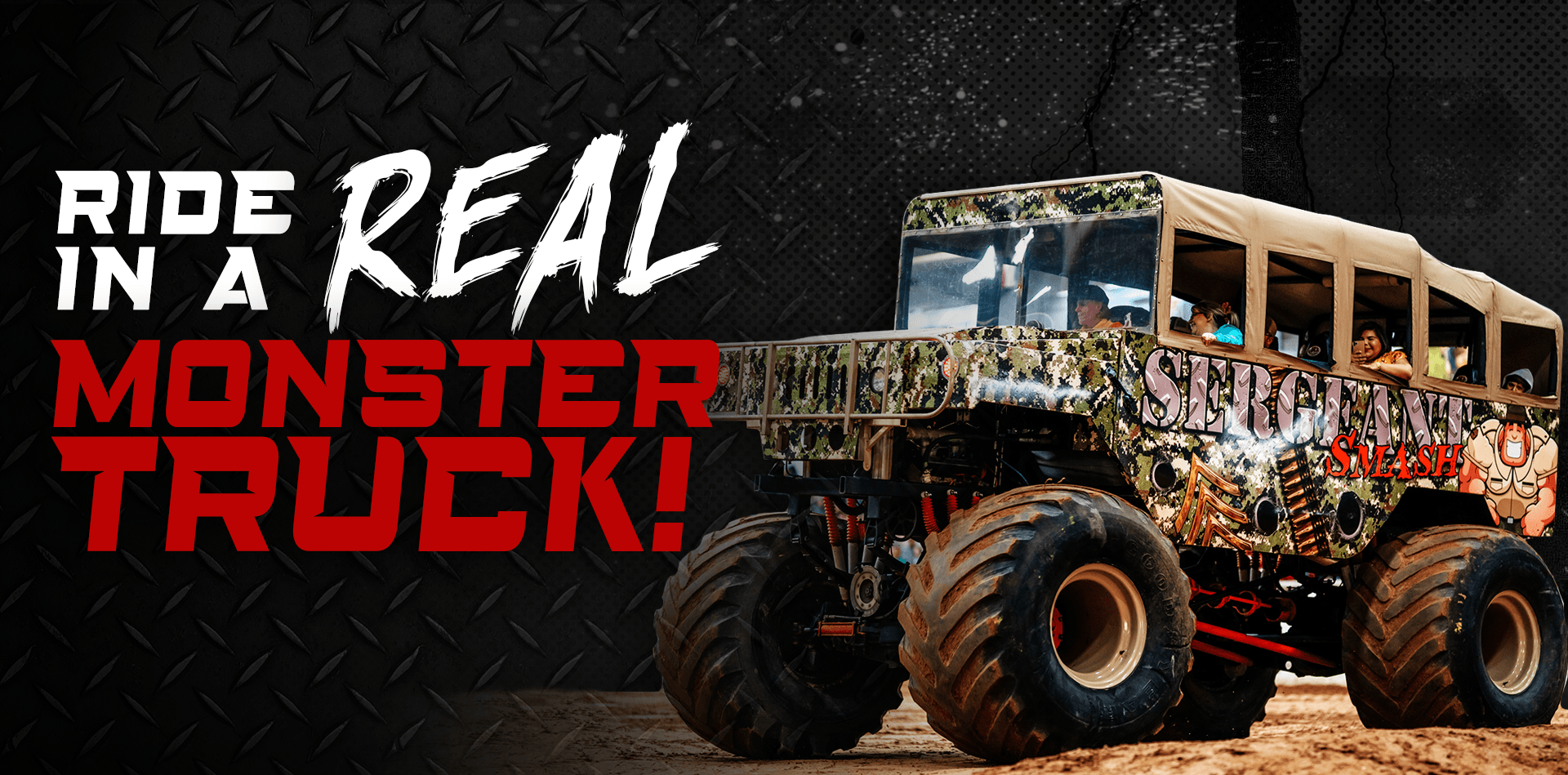 A monster truck ride advertisement. Text reads