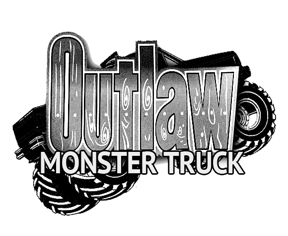 Outlaw Monster Truck logo with gray truck silhouette behind stylized