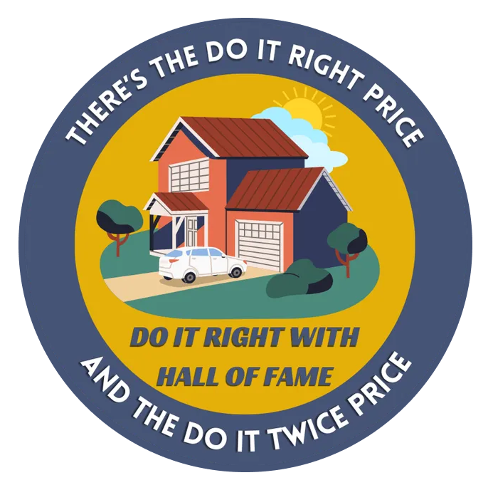 A sticker that says there 's the do it right price do it right with hall of fame and the do it twice price