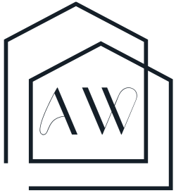 Black line-art house logo with stylized “AW” letters inside.