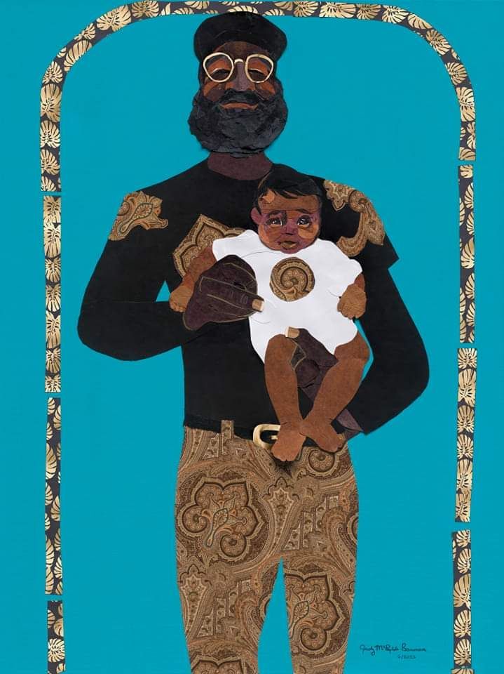 Painting of man and child by Judy Bowman