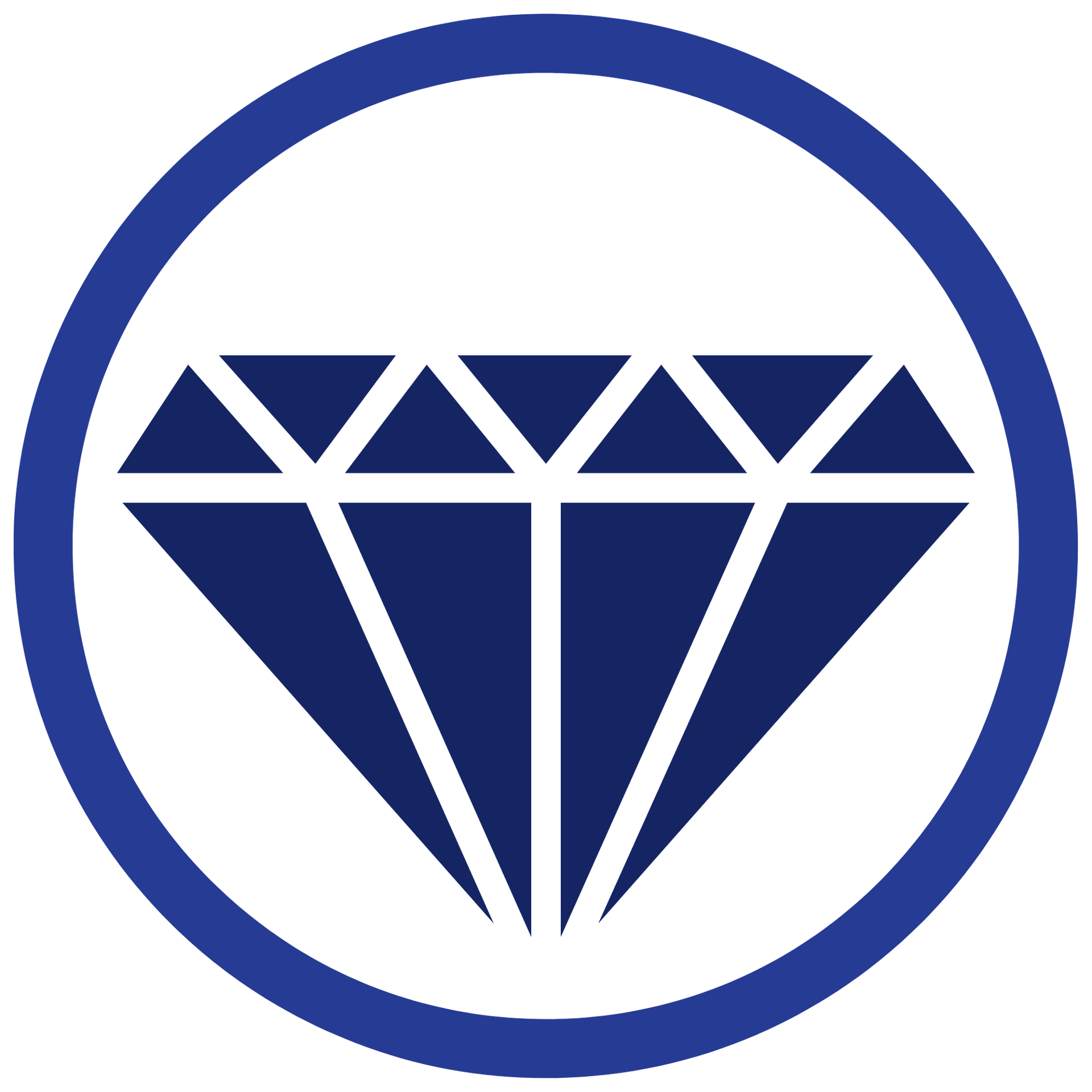 A dark blue diamond icon centered inside a dark blue circle on a white background.